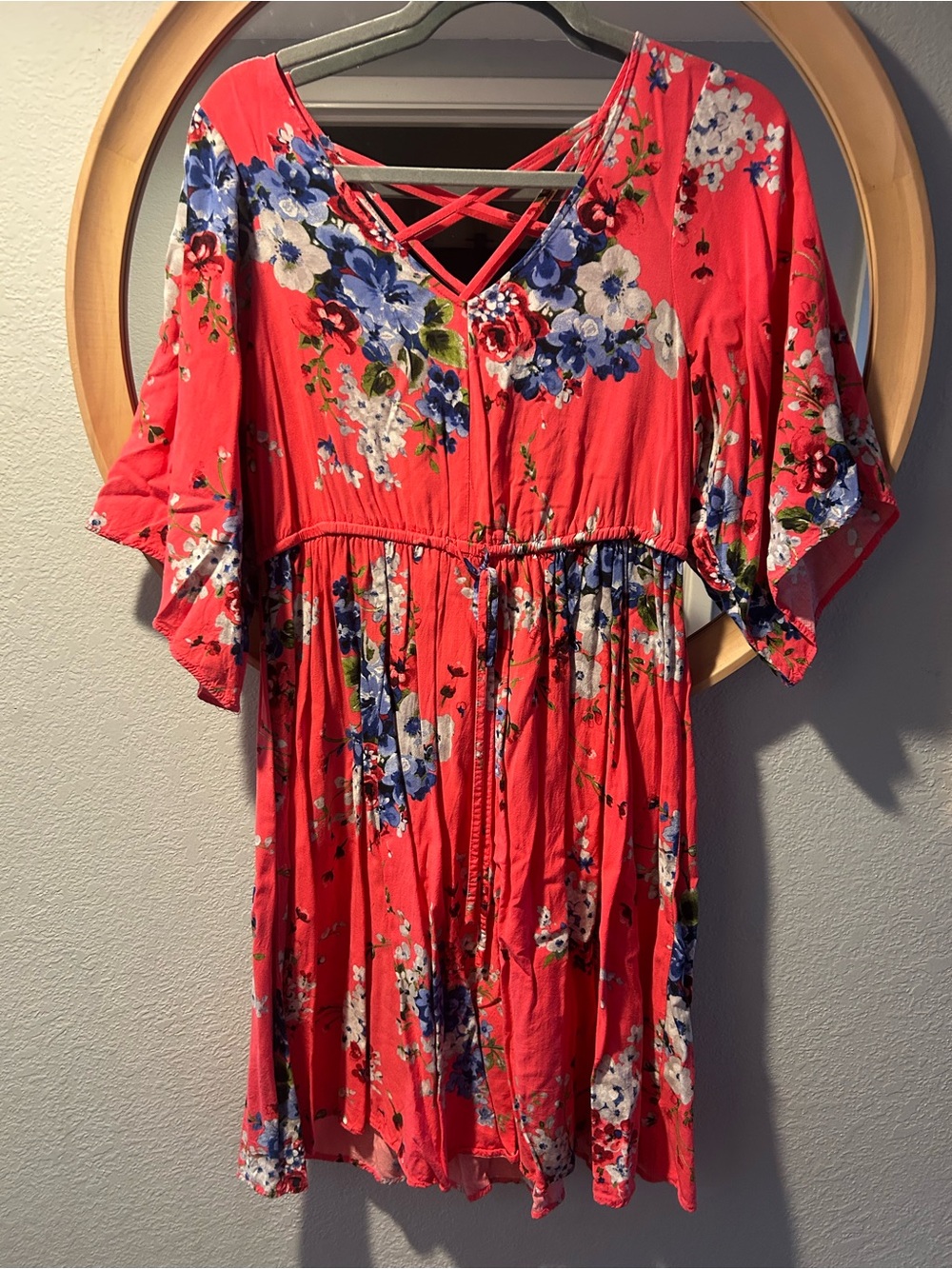 torrid Coral Floral Crisscross Tie-Waist Mini Dress